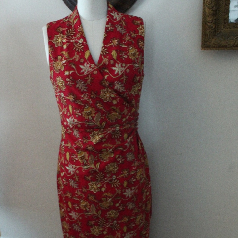 1990's Red and Gold David Warren Wrap Style Dress